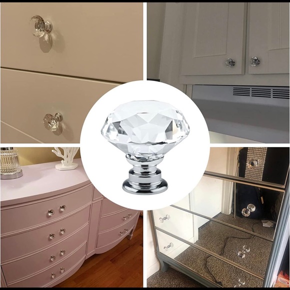 NEW 4 DIAMOND Crystal-Glass Drawer Cabinet Knobs Pulls Hardware Bundle Lot Set - Picture 8 of 12